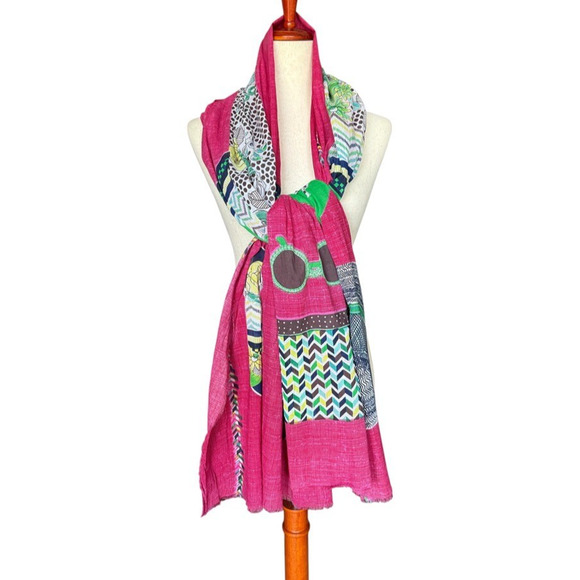Inoui Tooch Scarf Sarong Beach Wrap Dress Shoes Bag Pink Green - Picture 1 of 7